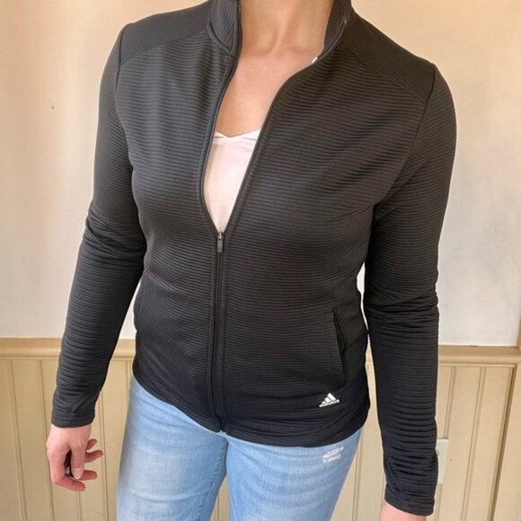 Adidas Golf Jacket Women’s M Black Zip Ribbed Performance Pickleball Athletic - Picture 2 of 9